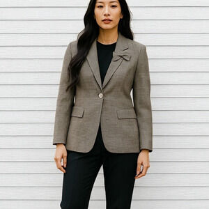 New MAX MARA Womens Blazer Houndstooth 100% Virgin Wool Sz 44 US 14 Quiet Luxury